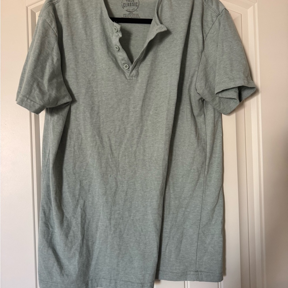 Men's Light Green/Blue Short Sleeve Henley